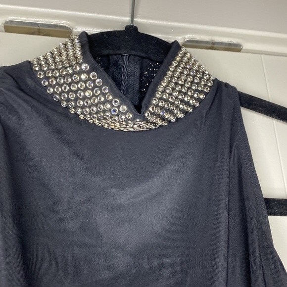 Kippy’s Swarovski Crystal Embellished Turtleneck Sleeveless Thong Bodysuit Sz M - Picture 2 of 8